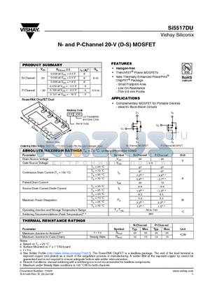 SI5517DU datasheet - N- and P-Channel 20-V (D-S) MOSFET