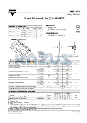 SI5519DU datasheet - N- and P-Channel 20-V (D-S) MOSFET