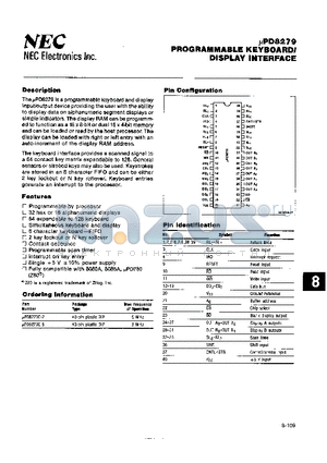 UPD8279C-5 datasheet - PROGRAMMABLE KEYBOARD DISPLAY INTERFACE