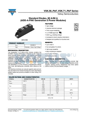 VSKT56 datasheet - Standard Diodes, 60 A/80 A (ADD-A-PAK Generation 5 Power Modules)
