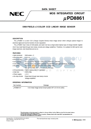 UPD8861 datasheet - 5400 PIXELS X 3 COLOR CCD LINEAR IMAGE SENSOR