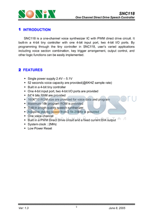 SNC118_05 datasheet - One Channel Direct Drive Speech Controller