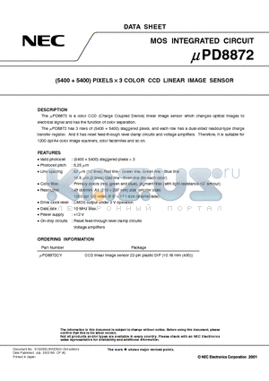 UPD8872 datasheet - (5400  5400) PIXELS x 3 COLOR CCD LINEAR IMAGE SENSOR