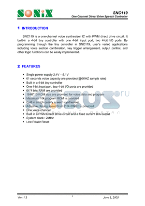 SNC119 datasheet - One Channel Direct Drive Speech Controller