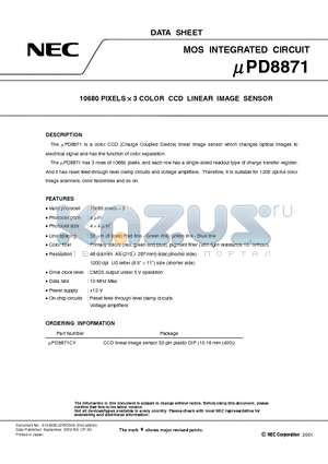 UPD8871 datasheet - 10680 PIXELS x 3 COLOR CCD LINEAR IMAGE SENSOR