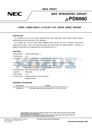 UPD8880 datasheet - (10680 ^10680) PIXELS x 3 COLOR CCD LINEAR IMAGE SENSOR