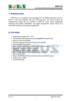 SNC11E datasheet - One Channel Direct Drive Speech Controller