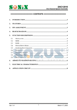 SNC12016 datasheet - One Channel Speech Controller