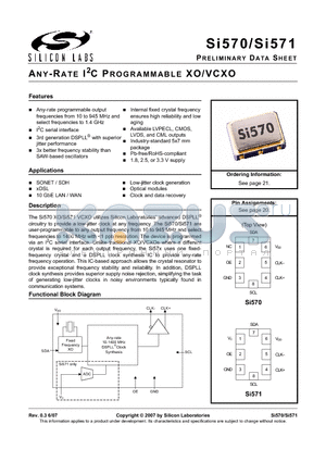 SI570 datasheet - ANY-RATE I2C PROGRAMMABLE XO/VCXO