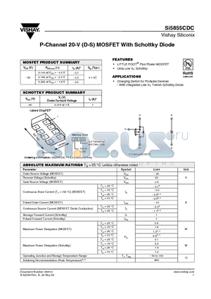 SI5855CDC datasheet - P-Channel 20-V (D-S) MOSFET With Schottky Diode