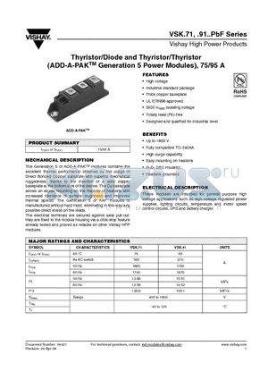 VSKT7216P datasheet - Thyristor/Diode and Thyristor/Thyristor (ADD-A-PAKTM Generation 5 Power Modules), 75/95 A