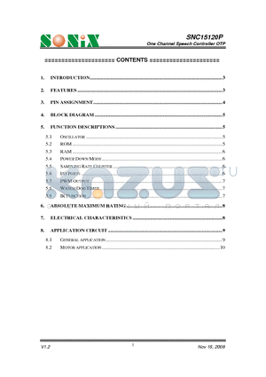 SNC15120P datasheet - One Channel Speech Controller OTP