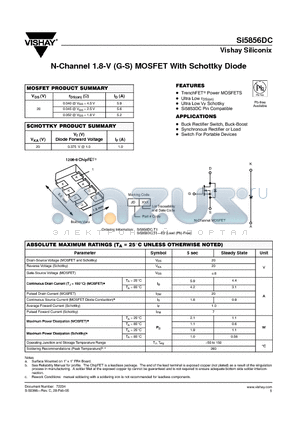 SI5856DC-T1 datasheet - N-Channel 1.8-V (G-S) MOSFET With Schottky Diode