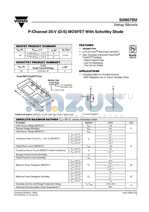 SI5857DU-T1-GE3 datasheet - P-Channel 20-V (D-S) MOSFET With Schottky Diode
