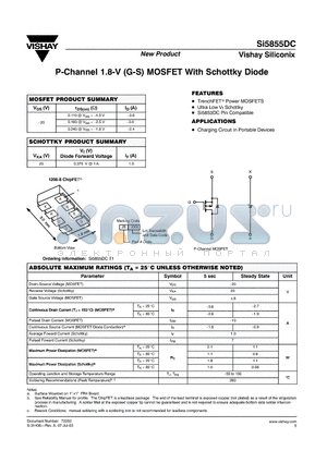 SI5855DC datasheet - P-Channel 1.8-V (G-S) MOSFET With Schottky Diode