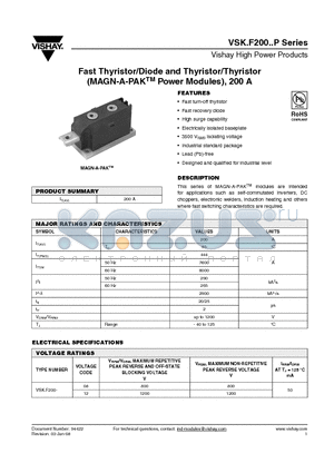 VSKTF200 datasheet - Fast Thyristor/Diode and Thyristor/Thyristor (MAGN-A-PAKTM Power Modules), 200 A