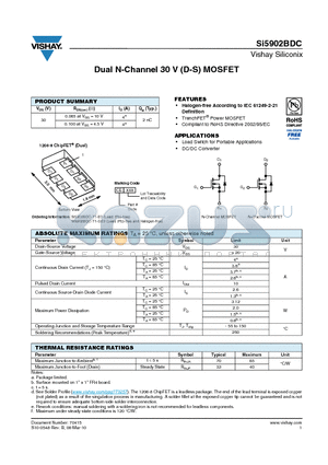 SI5902BDC datasheet - Dual N-Channel 30 V (D-S) MOSFET