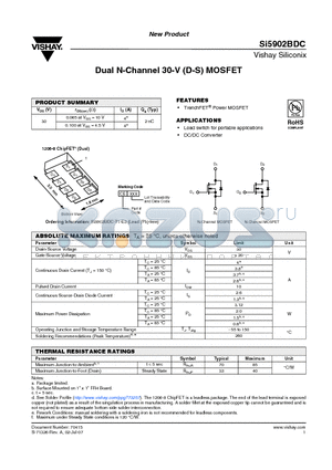 SI5902BDC-T1-E3 datasheet - Dual N-Channel 30-V (D-S) MOSFET