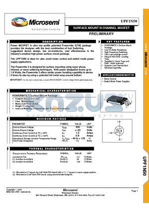 UPF1N50 datasheet - SURFACE MOUNT N CHANNEL MOSFET