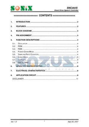 SNC202S datasheet - Direct Drive Speech Controller