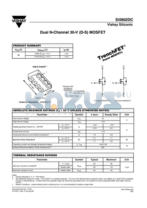 SI5902DC datasheet - Dual N-Channel 30-V (D-S) MOSFET