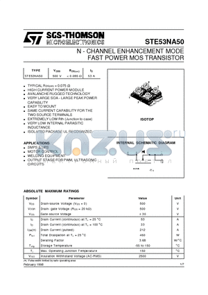 STE53NA50 datasheet - N - CHANNEL ENHANCEMENT MODE FAST POWER MOS TRANSISTOR