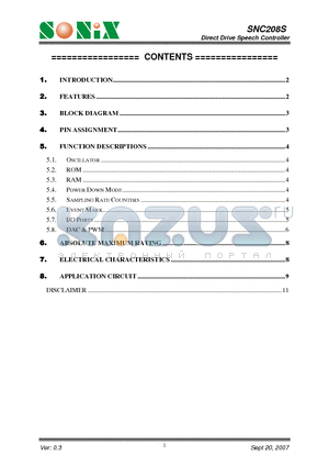 SNC208S datasheet - Direct Drive Speech Controller