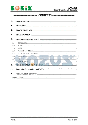 SNC205 datasheet - Direct Drive Speech Controller