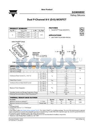SI5905BDC datasheet - Dual P-Channel 8-V (D-S) MOSFET