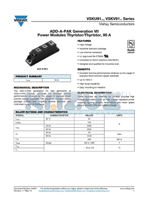 VSKU91 datasheet - ADD-A-PAK Generation VII Power Modules Thyristor/Thyristor, 95 A