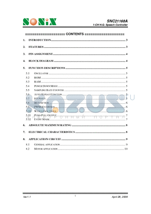 SNC21168A datasheet - 1-CH H.Q. Speech Controller