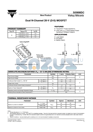 SI5908DC datasheet - Dual N-Channel 20-V (D-S) MOSFET