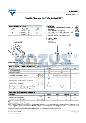 SI5908DC_10 datasheet - Dual N-Channel 20 V (D-S) MOSFET