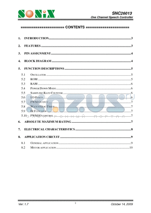 SNC26013 datasheet - One Channel Speech Controller