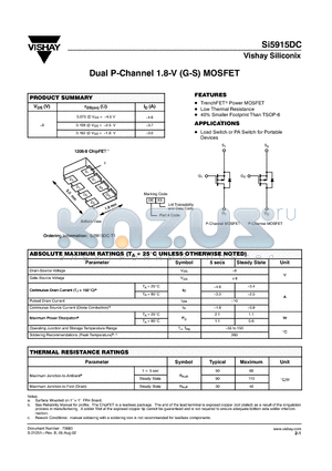 SI5915DC datasheet - Dual P-Channel 1.8-V (G-S) MOSFET