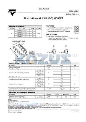 SI5920DC datasheet - Dual N-Channel 1.5-V (G-S) MOSFET