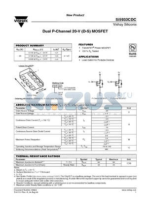 SI5933CDC datasheet - Dual P-Channel 20-V (D-S) MOSFET