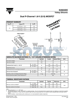 SI5933DC datasheet - Dual P-Channel 1.8-V (G-S) MOSFET