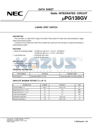 UPG137GV datasheet - L-BAND SPDT SWITCH
