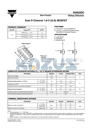 SI5935DC-T1 datasheet - Dual P-Channel 1.8-V (G-S) MOSFET