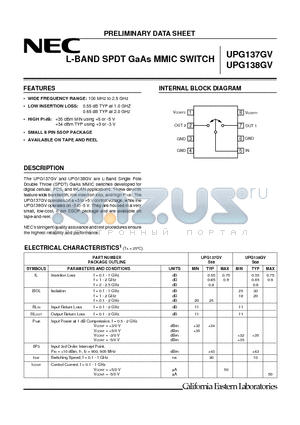 UPG137GV datasheet - L-BAND SPDT GaAs MMIC SWITCH