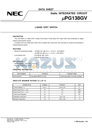 UPG138GV datasheet - L-BAND SPDT SWITCH