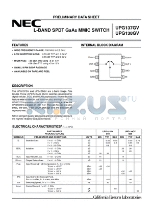 UPG138GV datasheet - L-BAND SPDT GaAs MMIC SWITCH