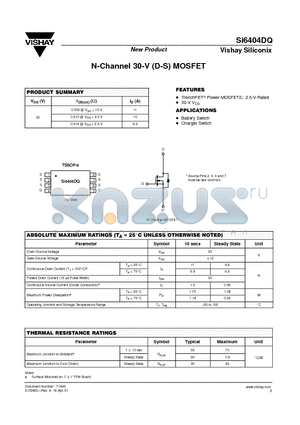 SI6404DQ datasheet - N-Channel 30-V (D-S) MOSFET