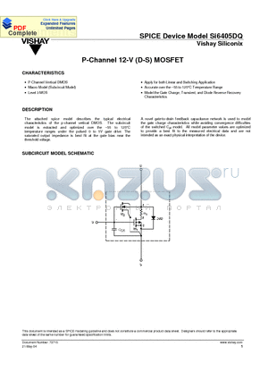 SI6405DQ datasheet - P-Channel 12-V (D-S) MOSFET