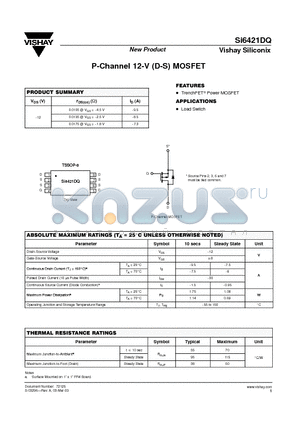 SI6421DQ datasheet - P-Channel 12-V (D-S) MOSFET