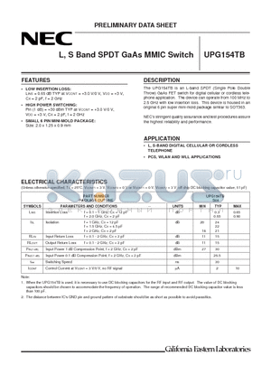 UPG154TB_01 datasheet - L, S Band SPDT GaAs MMIC Switch