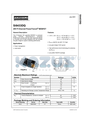 SI6433DQ datasheet - 20V P-Channel PowerTrench MOSFET