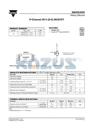 SI6435ADQ datasheet - P-Channel 30-V (D-S) MOSFET