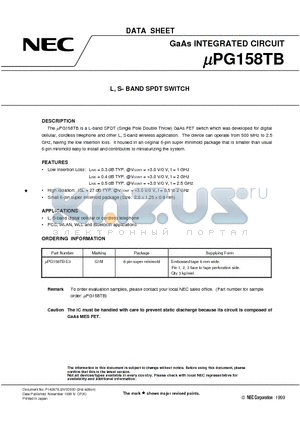 UPG158TB-E3 datasheet - L, S- BAND SPDT SWITCH